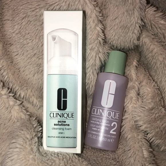 PLEASE BUNDLE💛 Clinique Travel Steps 1 & 2 Acne Cleanse Foam, Clarifying Lotion - Picture 1 of 1